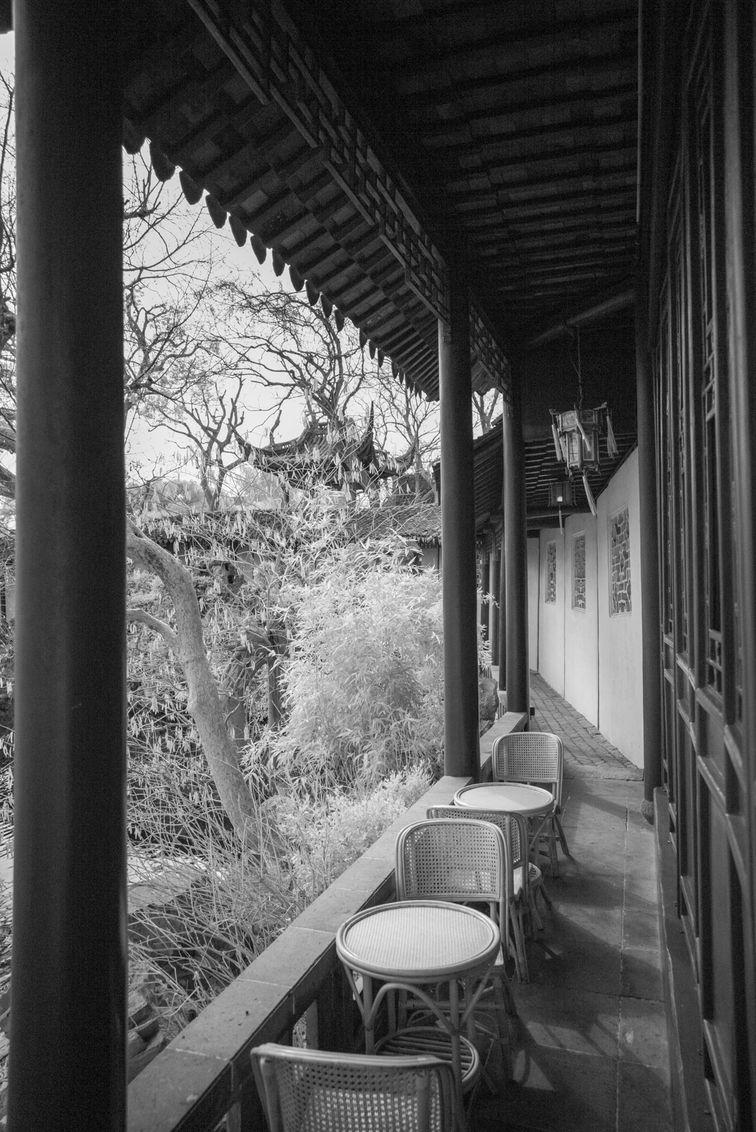 The Canglang Pavilion partially obscured when viewed from outside the Double Corridor.